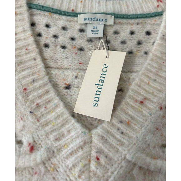 Sundance Minnie Oversized Speckled Cream V-neck Stretch Open Knit Sweate… - Picture 8 of 9